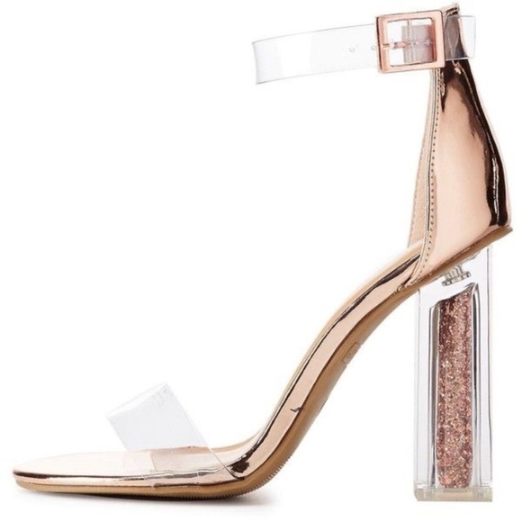 BAMBOO Shoes - Rose Gold‎ Outburst Sandal Square Heel Womens Size 6 EUC